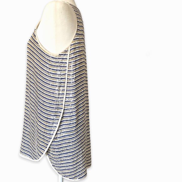 Sequined Striped Long Tank w/Silk Cream Piping Size Large by Theory - Picture 2 of 11